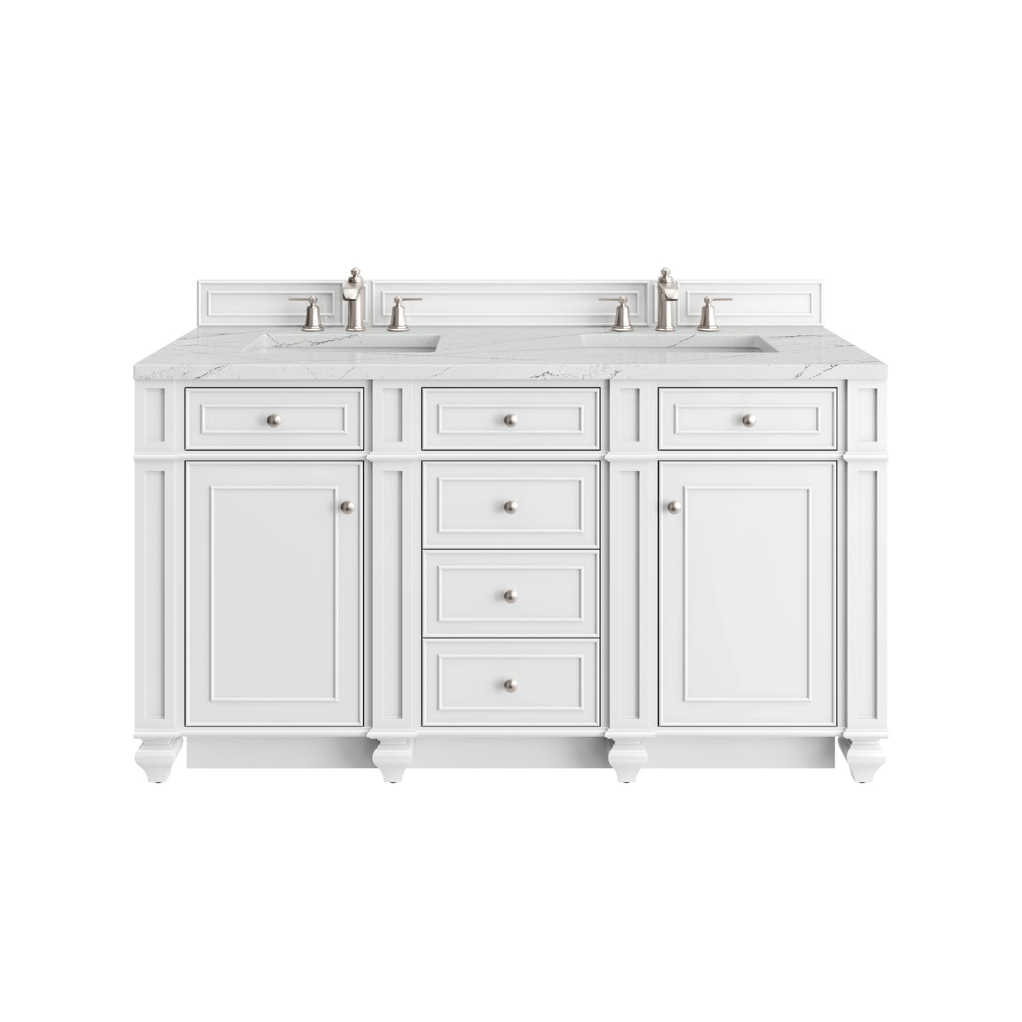 Renovate for Less Atlanta Bristol 60" Double Vanity, Bright White w/ 3 CM Ethereal Noctis Silestone Top