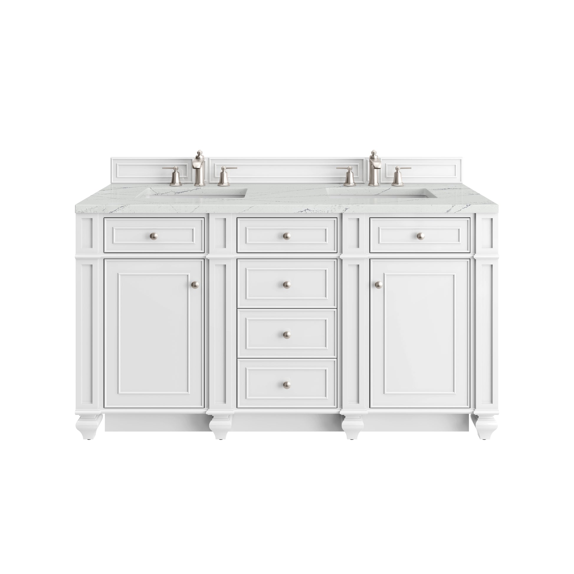 Renovate for Less Atlanta Bristol 60" Double Vanity, Bright White w/ 3 CM Ethereal Noctis Silestone Top