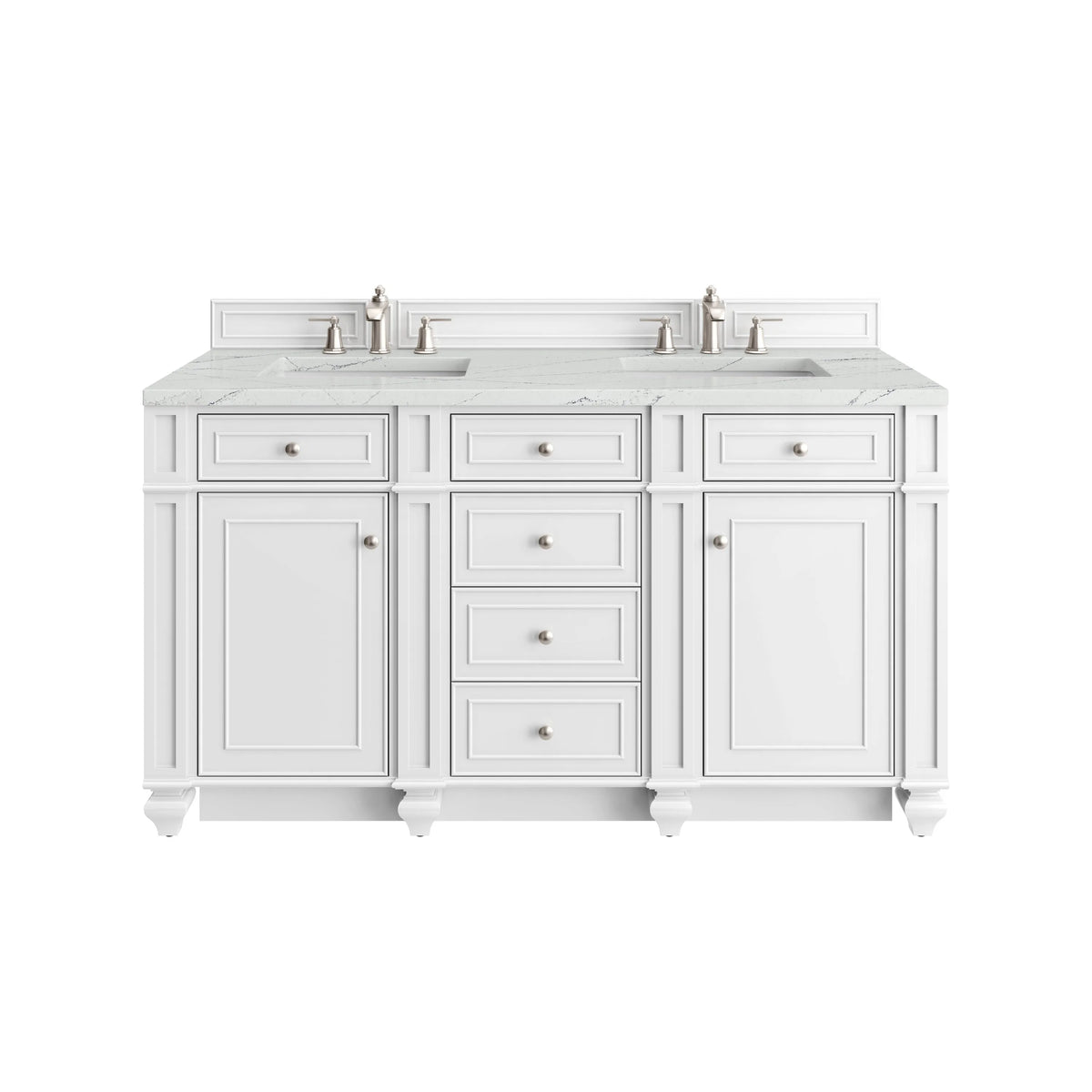 Bristol 60" Double Vanity, Bright White w/ 3 CM Ethereal Noctis Silestone Top