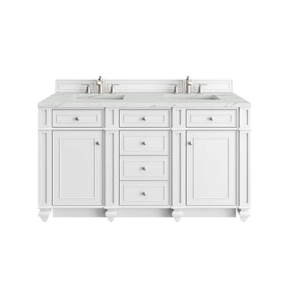 Bristol 60" Double Vanity, Bright White w/ 3 CM Ethereal Noctis Silestone Top