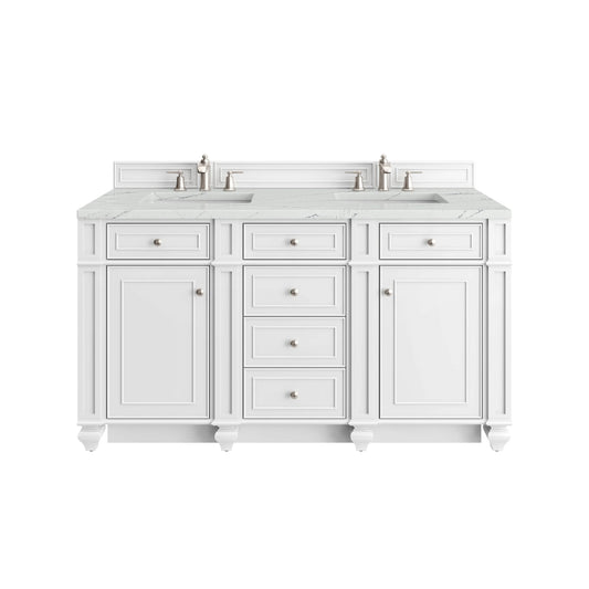 Bristol 60" Double Vanity, Bright White w/ 3 CM Ethereal Noctis Silestone Top