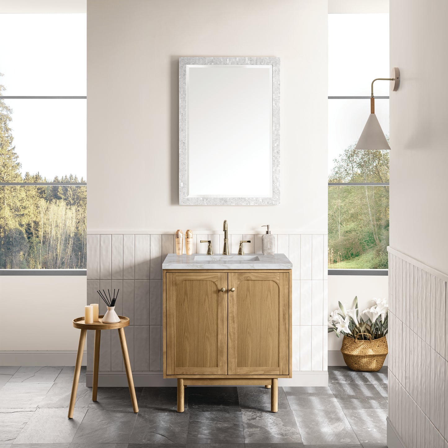 Renovate for Less Atlanta Laurent 30" Single Vanity, Light Natural Oak w/ 3 CM Victorian Silver Top