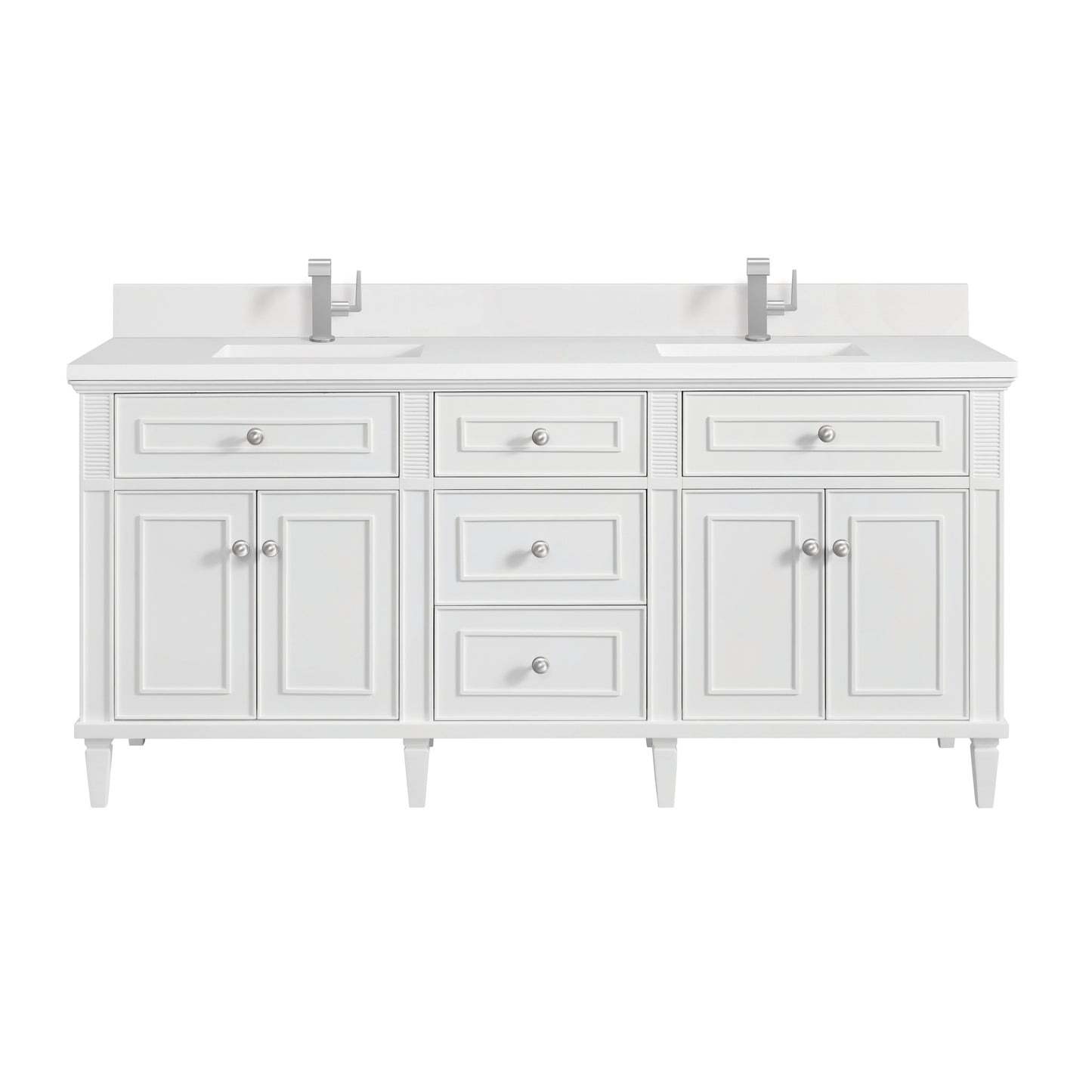 Renovate for Less Atlanta Lorelai 72" Double Vanity, Bright White w/ Single Hole 3 CM White Zeus Silestone Top & Backsplash
