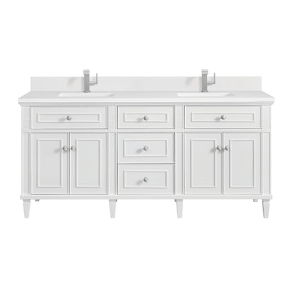 Renovate for Less Atlanta Lorelai 72" Double Vanity, Bright White w/ Single Hole 3 CM White Zeus Silestone Top & Backsplash