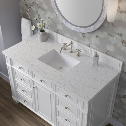 Renovate for Less Atlanta Bristol 48" Single Vanity, Bright White w/ 3 CM Eternal Jasmine Pearl Silestone Top