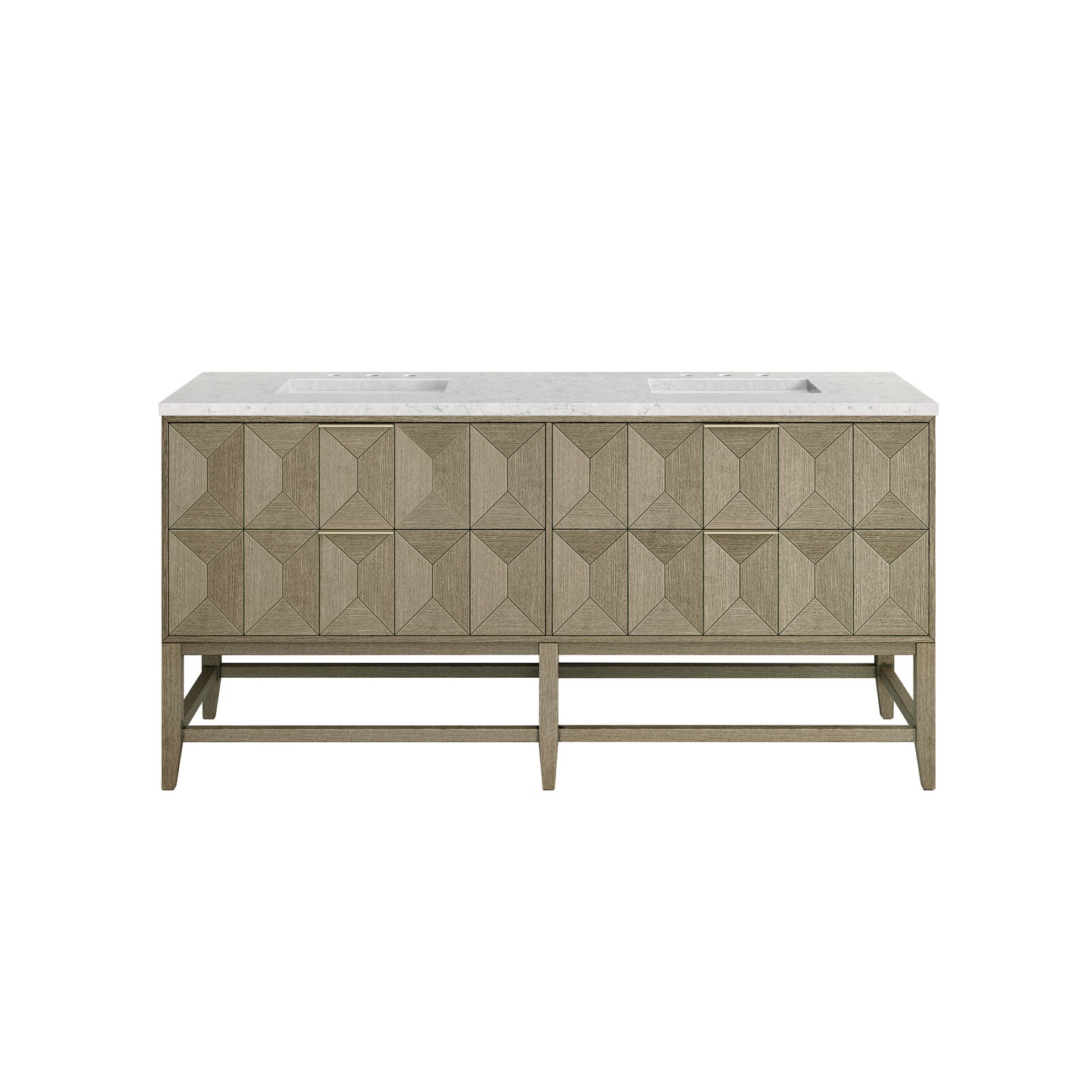 Renovate for Less Atlanta Emmeline 72" Double Vanity, Pebble Oak w/ 3 CM Eternal Jasmine Pearl Top