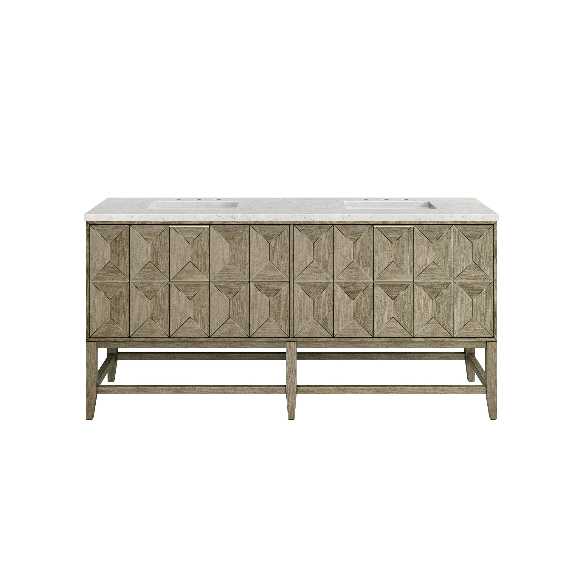 Renovate for Less Atlanta Emmeline 72" Double Vanity, Pebble Oak w/ 3 CM Eternal Jasmine Pearl Top
