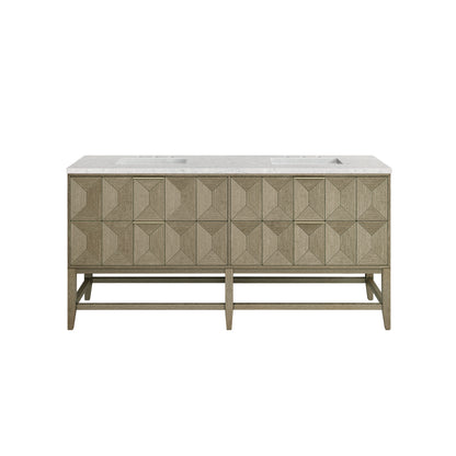 Renovate for Less Atlanta Emmeline 72" Double Vanity, Pebble Oak w/ 3 CM Eternal Jasmine Pearl Top
