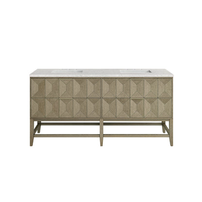 Emmeline 72" Double Vanity, Pebble Oak w/ 3 CM Eternal Jasmine Pearl Top