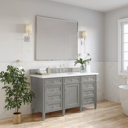 Renovate for Less Atlanta Brittany 60" Single Vanity, Urban Gray w/ 3 CM White Zeus Silestone Top