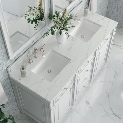 Renovate for Less Atlanta Bristol 60" Double Vanity, Bright White w/ 3 CM Ethereal Noctis Silestone Top
