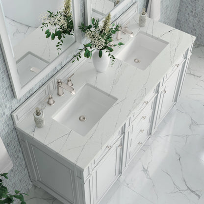 Bristol 60" Double Vanity, Bright White w/ 3 CM Ethereal Noctis Silestone Top