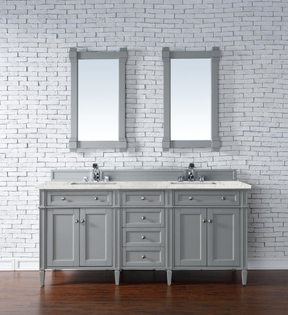 Renovate for Less Atlanta Brittany 72" Double Vanity, Urban Gray w/ 3 CM Eternal Jasmine Pearl Silestone Top w/FreePower Wireless Charger