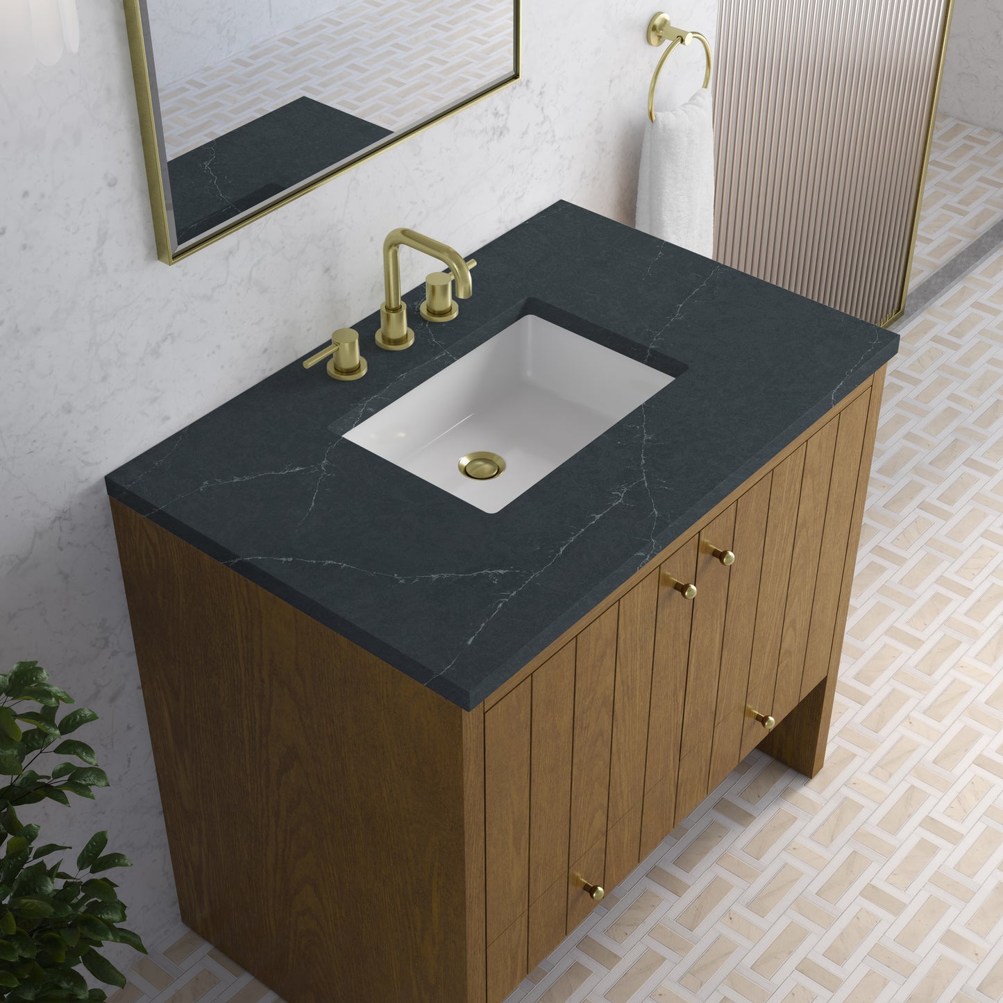 Renovate for Less Atlanta Hudson 36" Single Vanity, Honey Oak w/ 3 CM Charcoal Soapstone Silestone Top