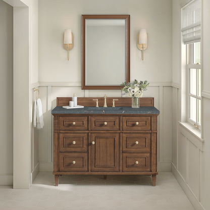 Renovate for Less Atlanta Lorelai 48" Single Vanity, Mid-Century Walnut w/ 3 CM Parisien Bleu Silestone Top