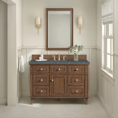Lorelai 48" Single Vanity, Mid-Century Walnut w/ 3 CM Parisien Bleu Silestone Top w/FreePower Wireless Charger