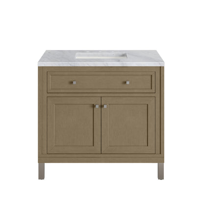 Renovate for Less Atlanta Chicago 36" Single Vanity, Walnut Whisper, w/ 3 CM Carrara Marble Top