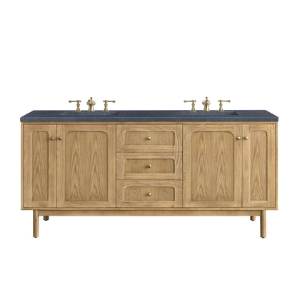 Renovate for Less Atlanta Laurent 72" Double Vanity, Light Natural Oak w/ 3 CM Charcoal Soapstone Top