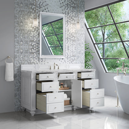 Renovate for Less Atlanta Bristol 60" Single Vanity, Bright White w/ 3 CM Carrara Marble Top