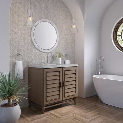 Renovate for Less Atlanta Portland 36" Single Vanity Whitewashed Walnut w/ 3 CM Eternal Jasmine Pearl Silestone Top