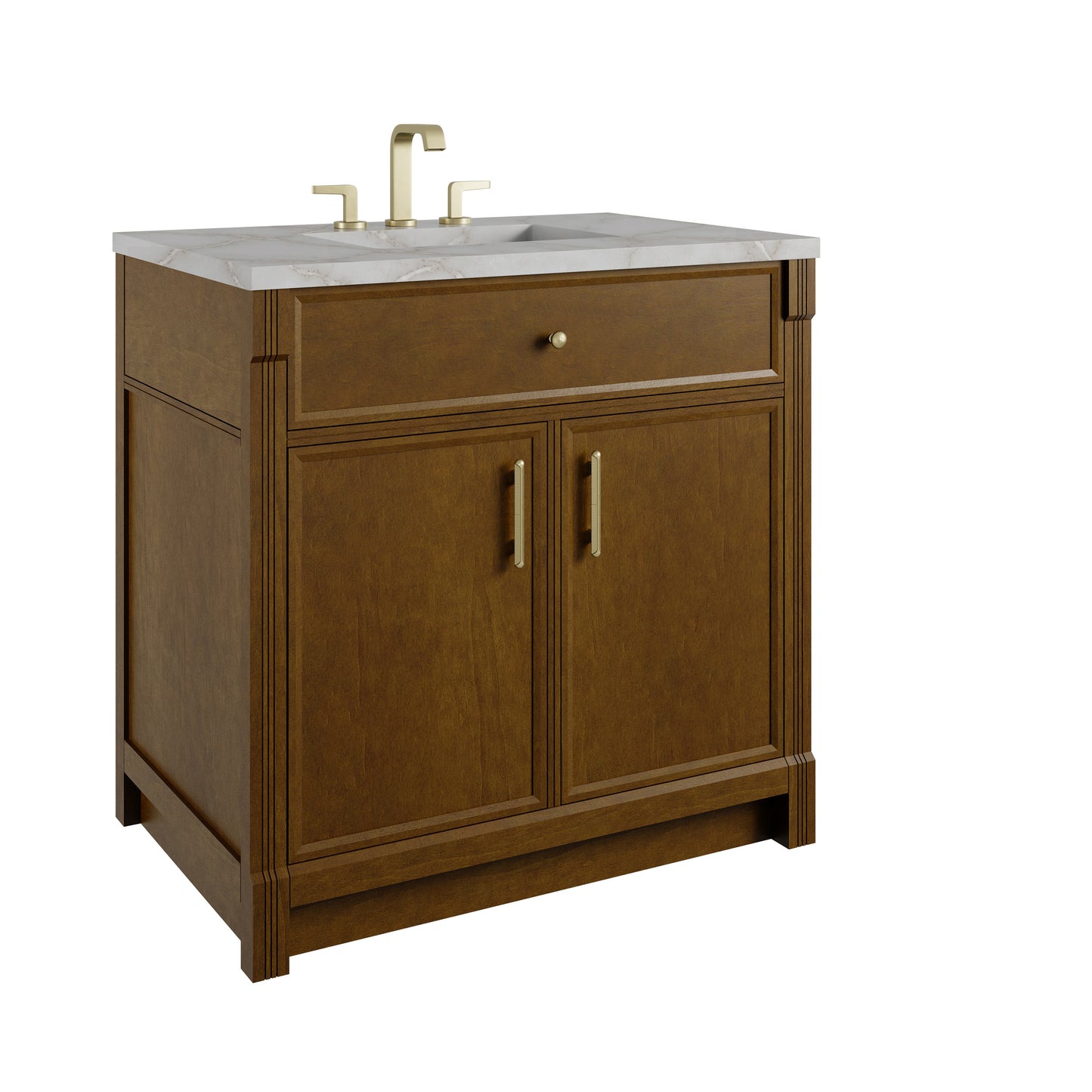Renovate for Less Atlanta Bellshire 36" Single Vanity, Honey Oak w/ 3 CM Victorian Silver Silestone Top