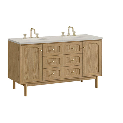 Renovate for Less Atlanta Laurent 60" Double Vanity, Light Natural Oak, w/ 3 CM Siberian Silestone Top
