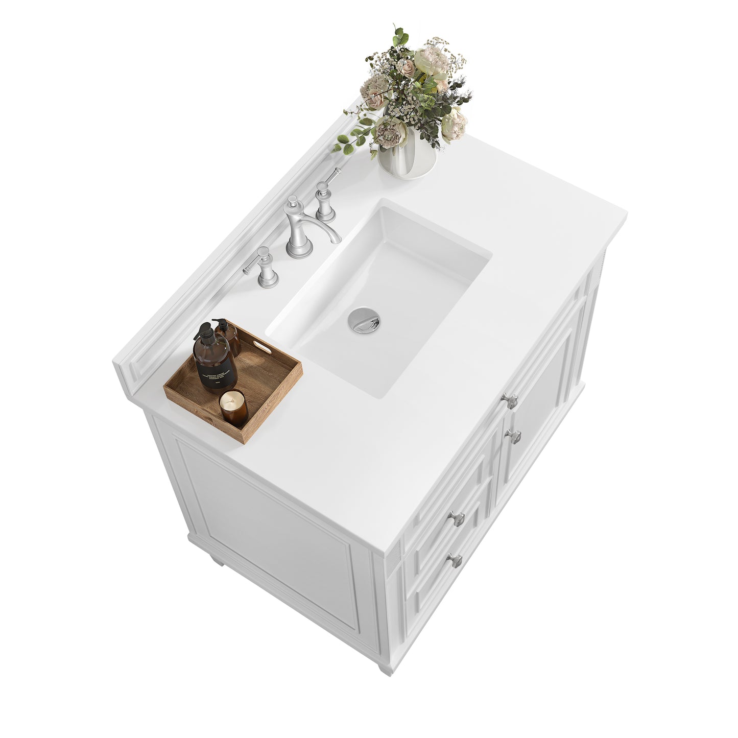 Renovate for Less Atlanta Lorelai 36" Single Vanity, Bright White w/ 3 CM White Zeus Silestone Top