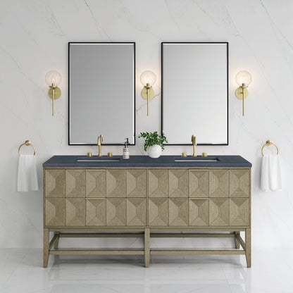 Renovate for Less Atlanta Emmeline 72" Double Vanity, Pebble Oak w/ 3 CM Charcoal Soapstone Top