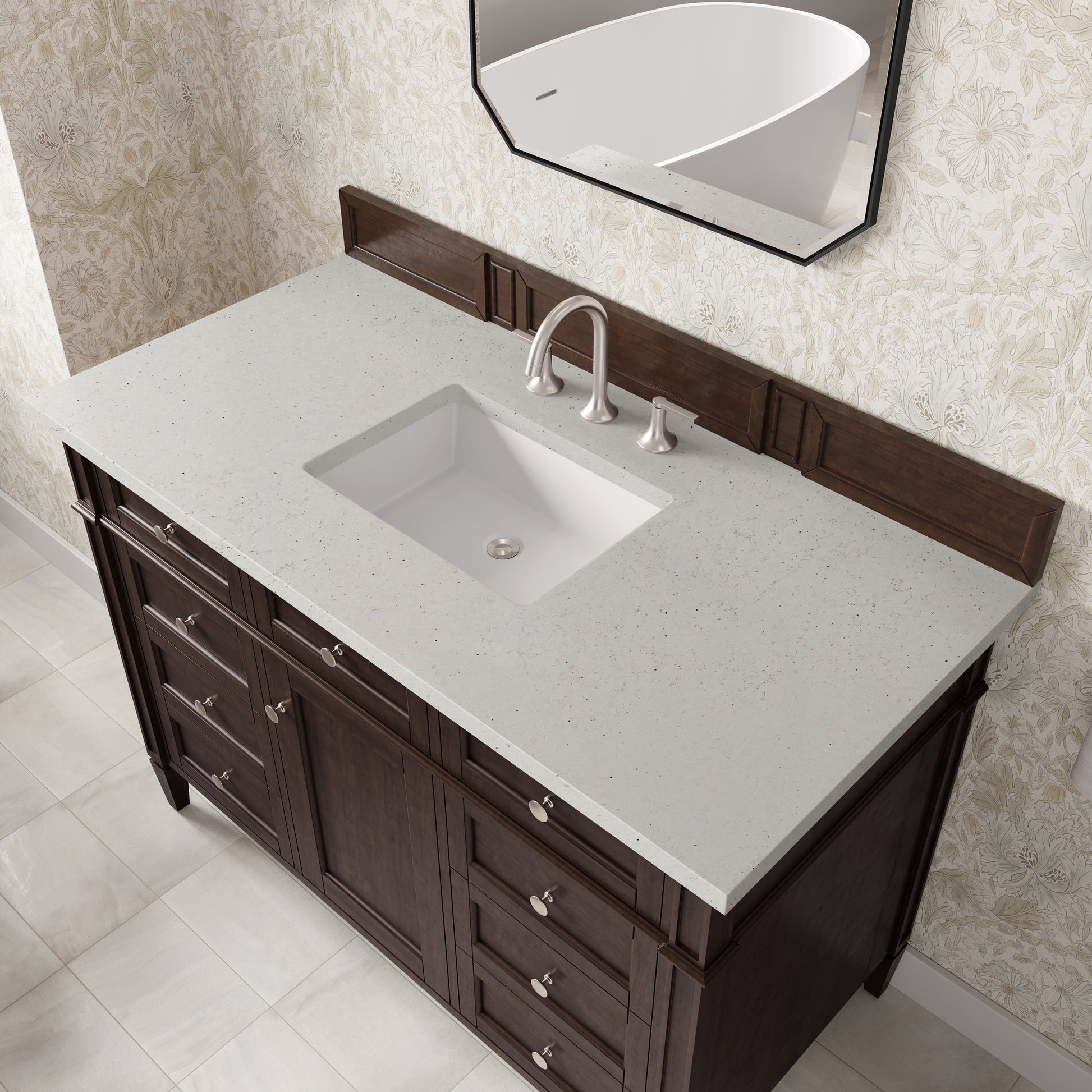 Renovate for Less Atlanta Brittany 48" Single Vanity, Burnished Mahogany w/ 3 CM Lime Delight Silestone Top