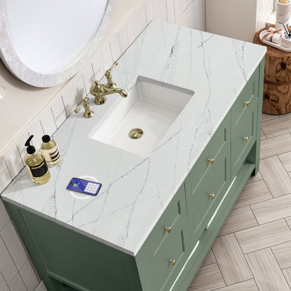 Renovate for Less Atlanta Breckenridge 48" Single Vanity, Smokey Celadon w/ 3 CM Ethereal Noctis Top w/FreePower Wireless Charger