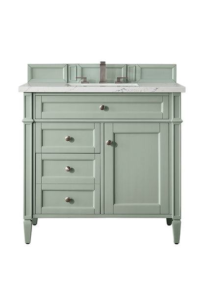 Renovate for Less Atlanta Brittany 36" Single Vanity, Sage Green w/ 3 CM Ethereal Noctis Silestone Top