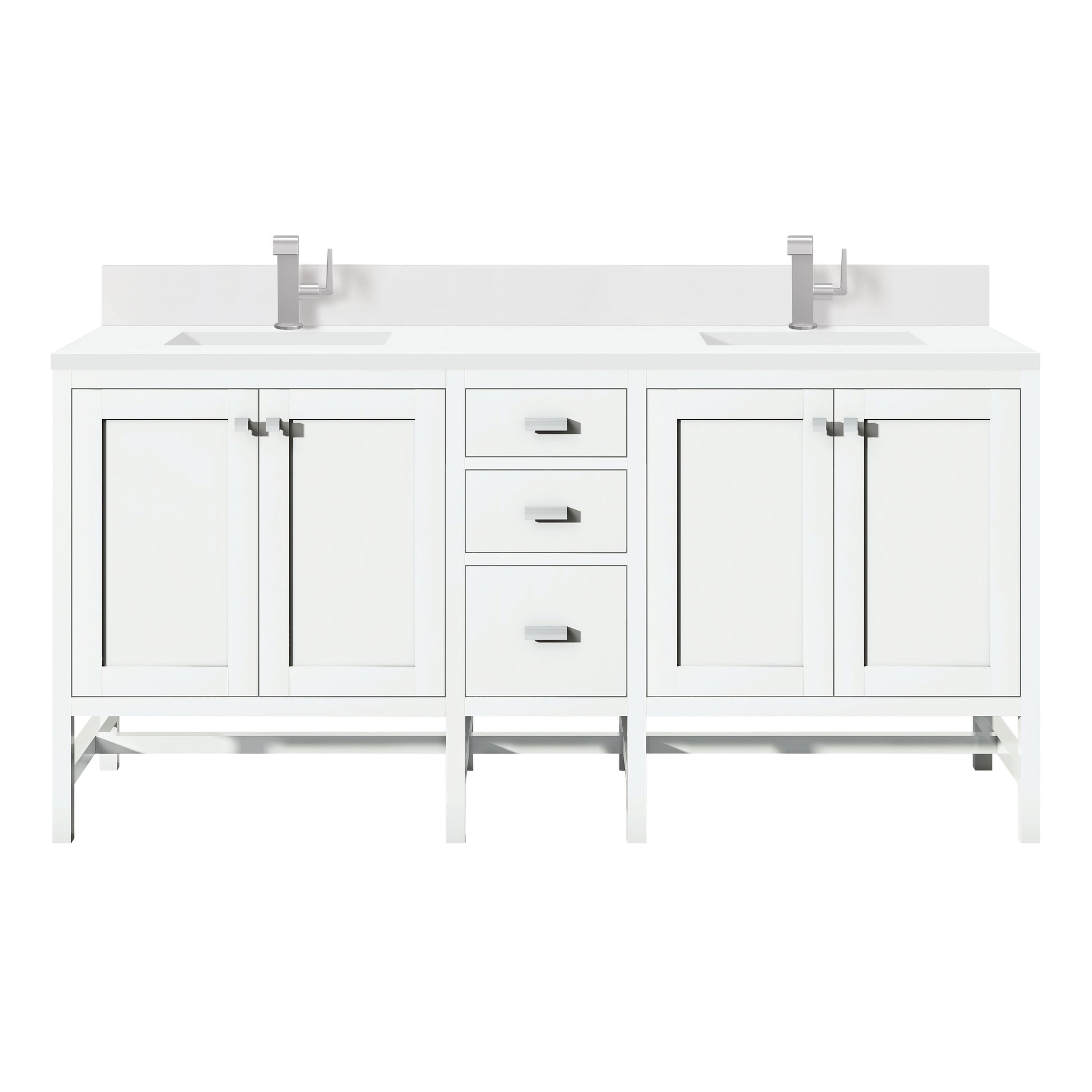 Renovate for Less Atlanta Addison 72" Double Vanity, Glossy White w/ Single Hole 3 CM White Zeus Silestone Top & Backsplash