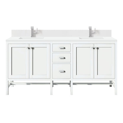 Renovate for Less Atlanta Addison 72" Double Vanity, Glossy White w/ Single Hole 3 CM White Zeus Silestone Top & Backsplash