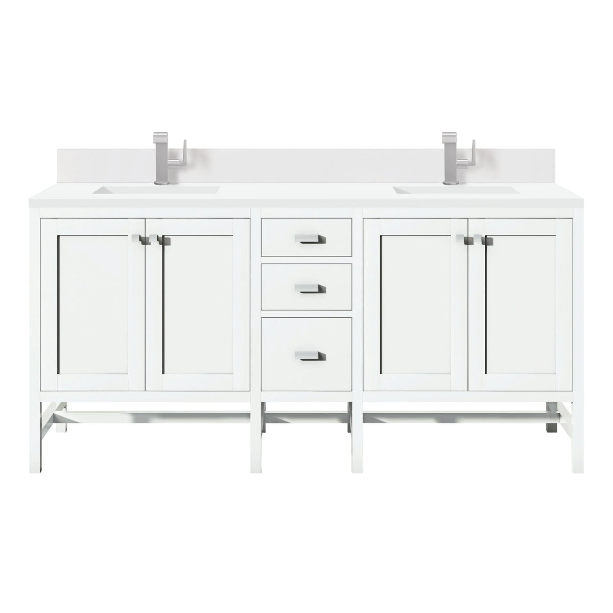 Addison 72" Double Vanity, Glossy White w/ Single Hole 3 CM White Zeus Silestone Top & Backsplash