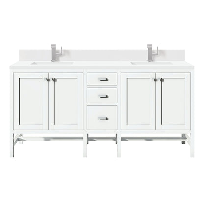 Addison 72" Double Vanity, Glossy White w/ Single Hole 3 CM White Zeus Silestone Top & Backsplash