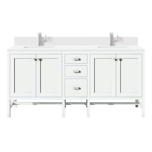 Addison 72" Double Vanity, Glossy White w/ Single Hole 3 CM White Zeus Silestone Top & Backsplash