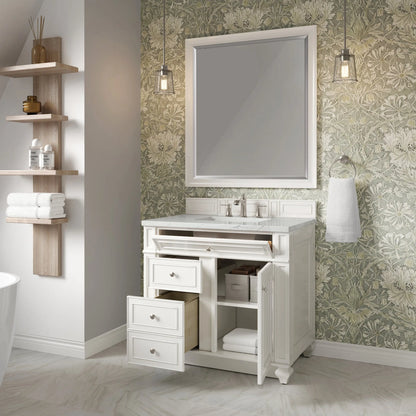 Bristol 36" Single Vanity, Bright White w/ 3 CM Ethereal Noctis Silestone Top