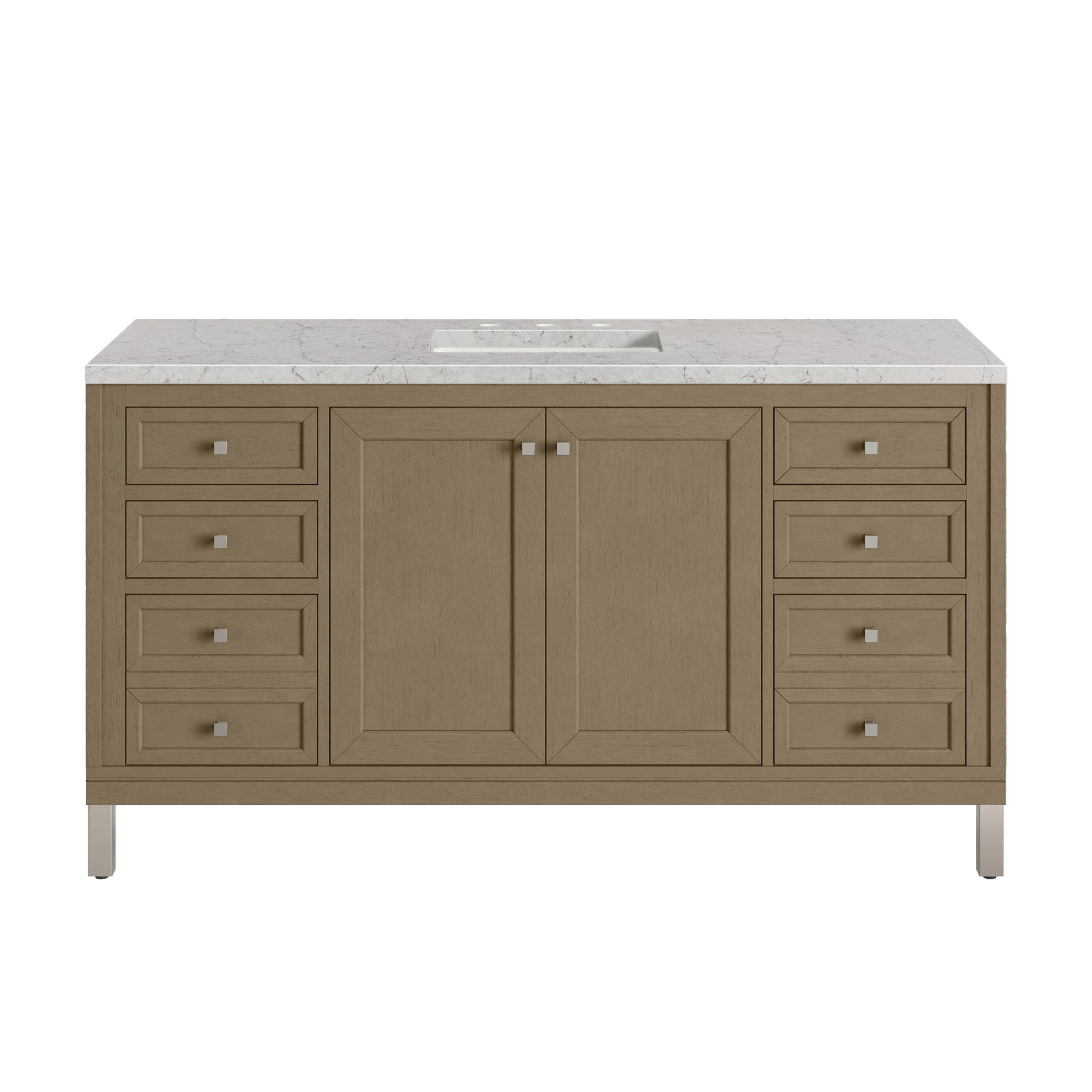 Renovate for Less Atlanta Chicago 60" Single Vanity, Walnut Whisper, w/ 3 CM Eternal Jasmine Pearl Silestone® Top