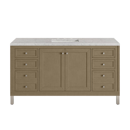 Renovate for Less Atlanta Chicago 60" Single Vanity, Walnut Whisper, w/ 3 CM Eternal Jasmine Pearl Silestone® Top
