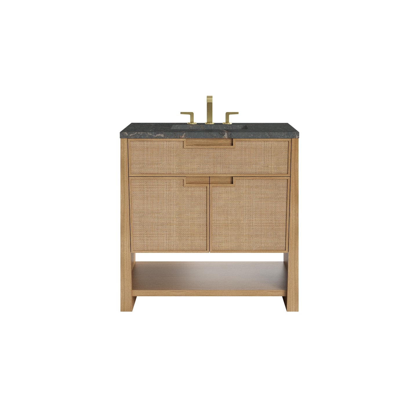 Renovate for Less Atlanta Solene 36" Single Vanity, Seaside Oak, w/ 3 CM Parisien Bleu Quartz Top