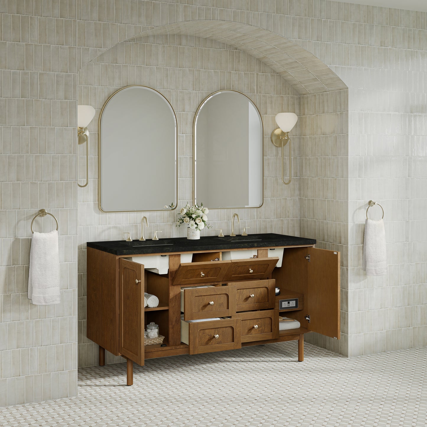 Renovate for Less Atlanta Laurent 60" Double Vanity, Honey Oak w/ 3 CM Phantome Eclos Top