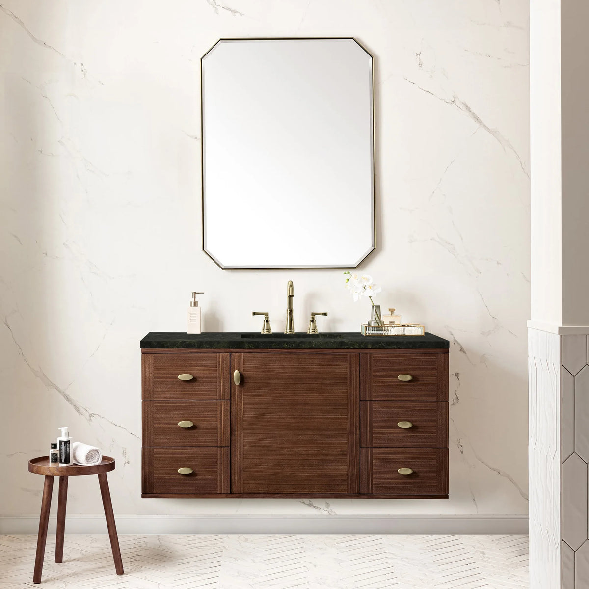 Amberly 48" Single Vanity, Mid-Century Walnut, w/ 3 CM Phantome Eclos Top