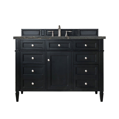 Renovate for Less Atlanta Brittany 48" Single Vanity, Black Onyx w/ 3 CM Parisien Bleu Silestone Top