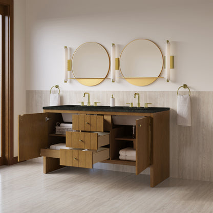 Renovate for Less Atlanta Hudson 60" Double Vanity, Honey Oak w/ 3 CM Phantome Eclos Top