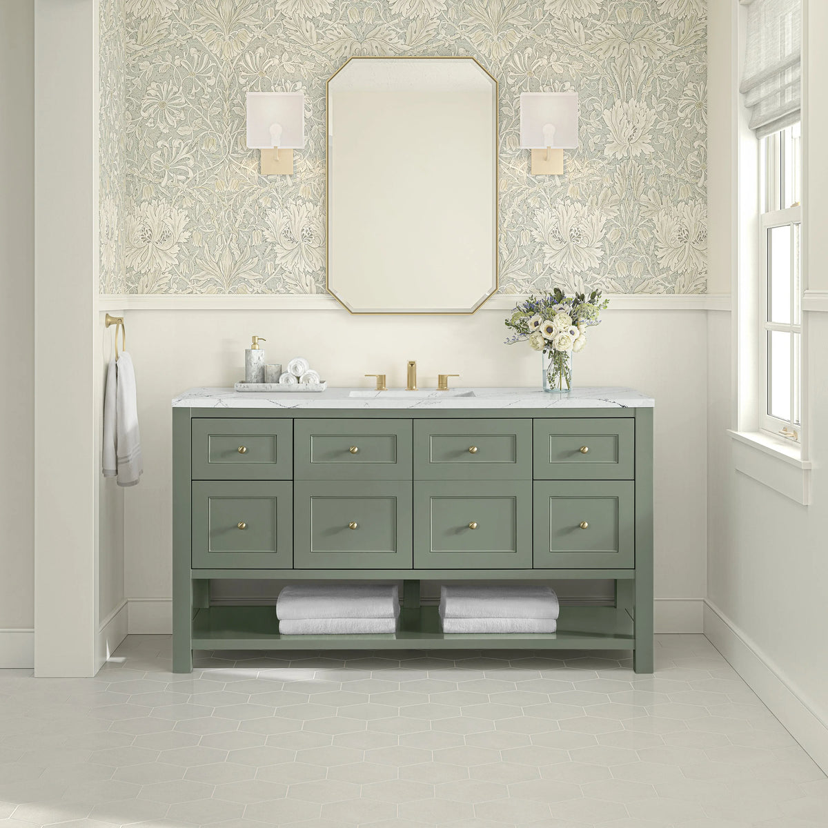 Breckenridge 60" Single Vanity, Smokey Celadon, w/ 3 CM Ethereal Noctis Quartz Top