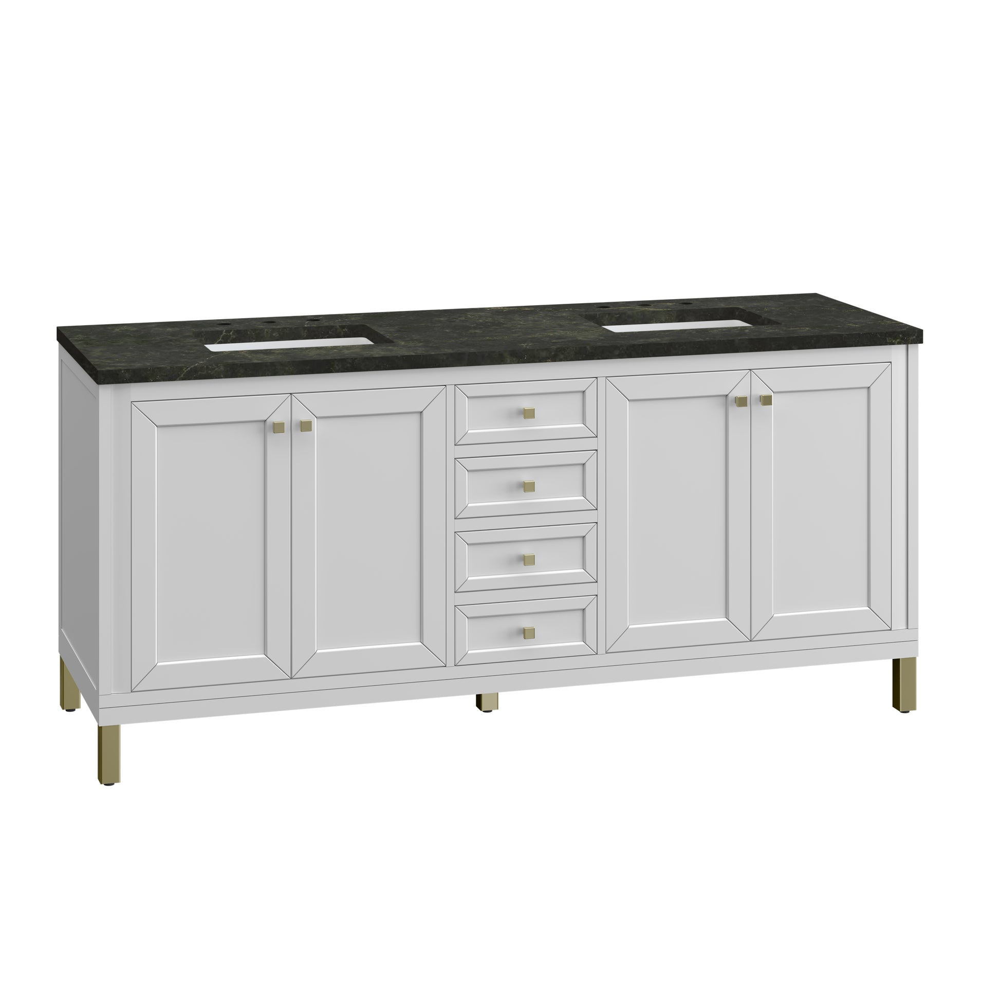 Renovate for Less Atlanta Chicago 72" Double Vanity, Glossy White, w/ 3 CM Phantome Eclos Top