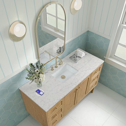 Renovate for Less Atlanta Laurent 60" Single Vanity, Light Natural Oak, w/ 3 CM Eternal Jasmine Pearl Silestone Top w/ FreePower Wireless Charger