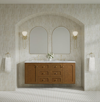 Renovate for Less Atlanta Laurent 60" Double Vanity, Honey Oak w/ 3 CM Carrara Marble Top