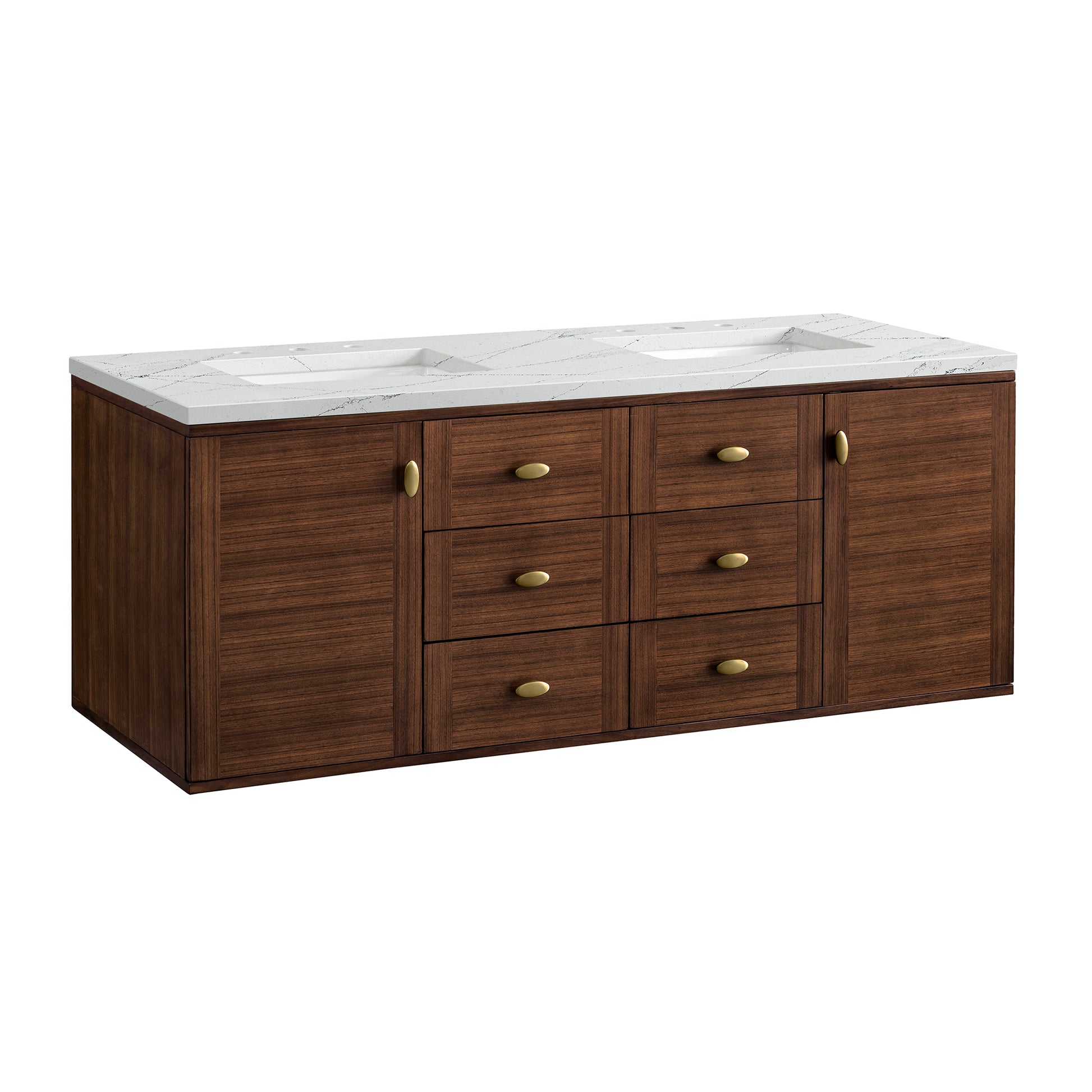 Renovate for Less Atlanta Amberly 60" Double Vanity, Mid-Century Walnut w/ 3 CM Ethereal Noctis Top