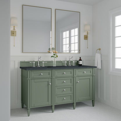 Renovate for Less Atlanta Brittany 60" Double Vanity, Smokey Celadon w/ 3 CM Charcoal Soapstone Top